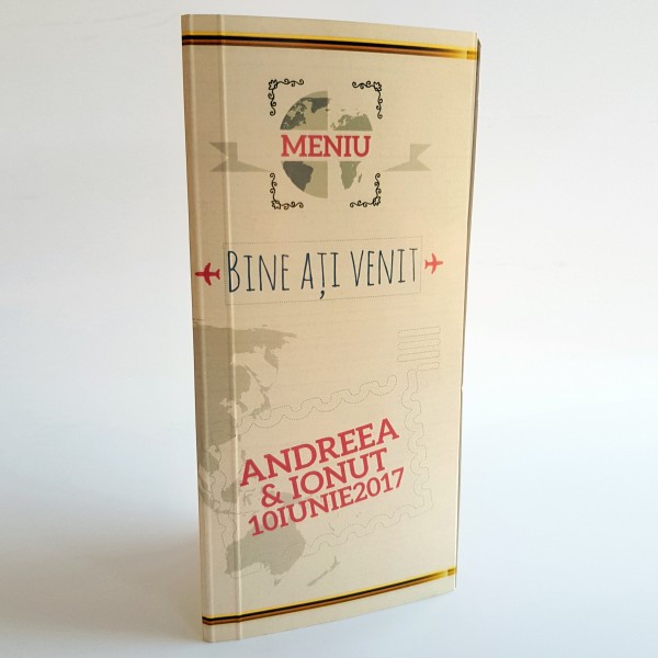 Meniu A4 triptic din carton special argintiu / auriu - BM550